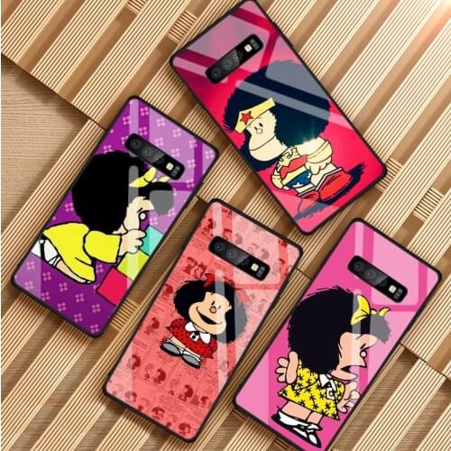 Cartoon Mafalda Painted Tempered Glass Phone Case For Samsung Galaxy S8 S9 S10 S20 PLUS J6 J8 2018 NOTE 8 9 10 Cover Shell