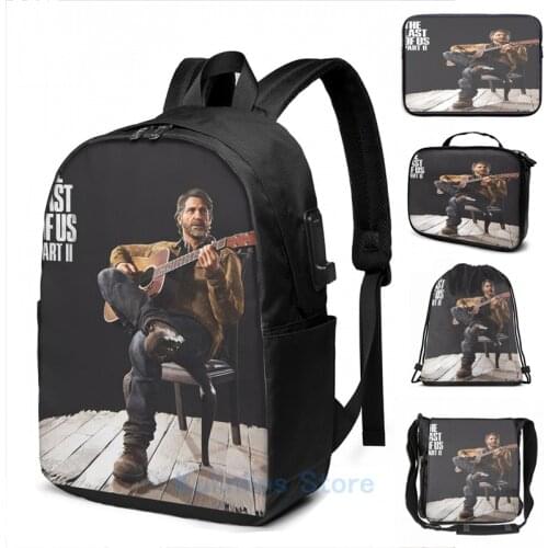 Graphic print Last of us Part II 2 Joel with Guitar Abby Ellie Poster and More USB Charge Backpack men School Travel laptop bag