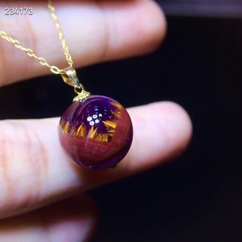 Natural Auralite 23 Cacoxenite Purple Red Pendant Rutilated Quartz 13.1mm Round Sphere Ball Women Men Necklace AAAAA