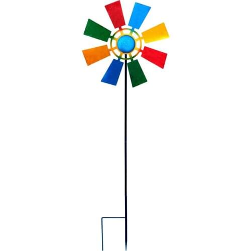 New Colorful Outdoor Metal Wind Spinner Wrought Iron Windmill Garden Decoration Yard Lawn Plug In Landscape Ornament