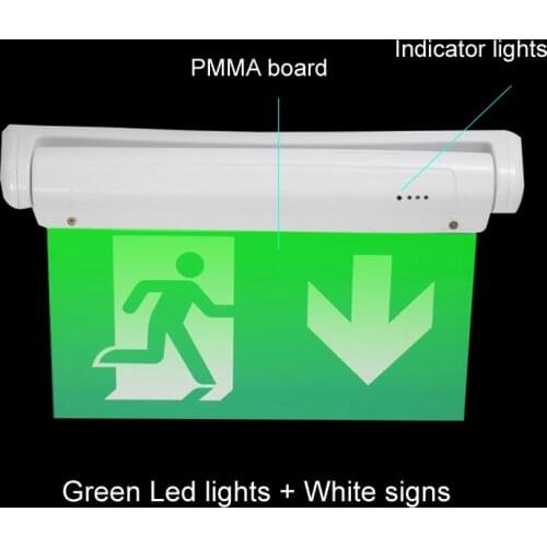 New Embedded PMMA Sfety Exit Led Light Ceiling Wall Mounted Fire Emergency Light Green Lights White Patterns Custom Signs