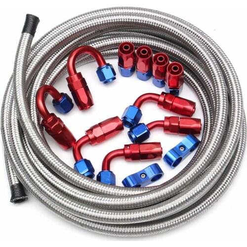1 Set AN6 Stainless Steel Braided 5M AN6 Stainless Oil/Fuel Oil Line + Hose End Adaptor Kit + AN6 Port Plug T7 Aluminum Alloy