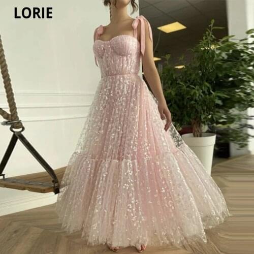 LORIE Sparkly Sequined Tulle Baby Pink Prom Dresses Shiny Princess Pocket Evening Dresses Vestidos De Noche 2021