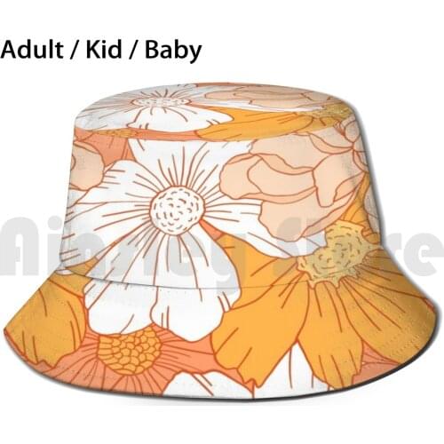 Florange Bucket Hat Adult kid baby Beach Sun Hats Orange Yellow White Flower