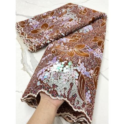 Sew African Tissue Lace Fabric Sequins 5 Yard Nigerian French Velvet Lace Fabric Sequins For Wedding Party Dress Sew 4340B