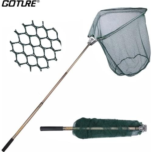 Goture 185cm Fishing Landing Net 40x40cm Triangular Hand Net Telescoping Pole Folding Nets Network Fishing Tackle Accessories
