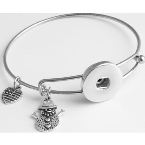 Merry Christmas Snowman tree love metal snap button bangle bracelet for Women gift AA567