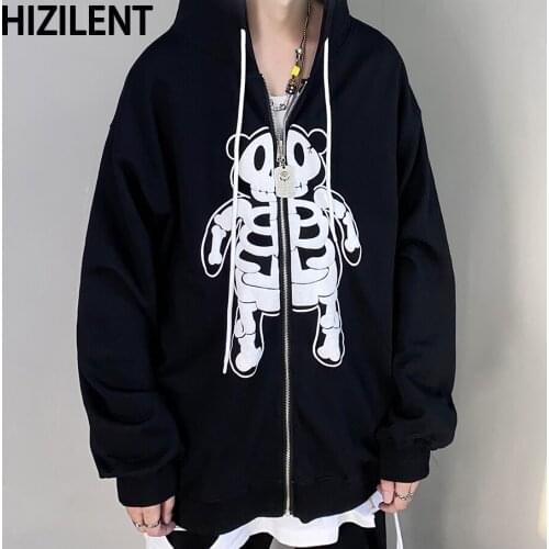 Womens hooded 2021 new net red fried street Y2K bone love print Hoodies zipper female wild loose trend Oversized hoodie jacket