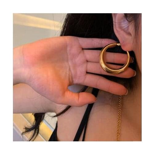 Titanium With 18k Gold Simply BIg Size Hoop Earrings Women Jewelry Party T Show Gown Runway Rare Korean Japan Trendy INS