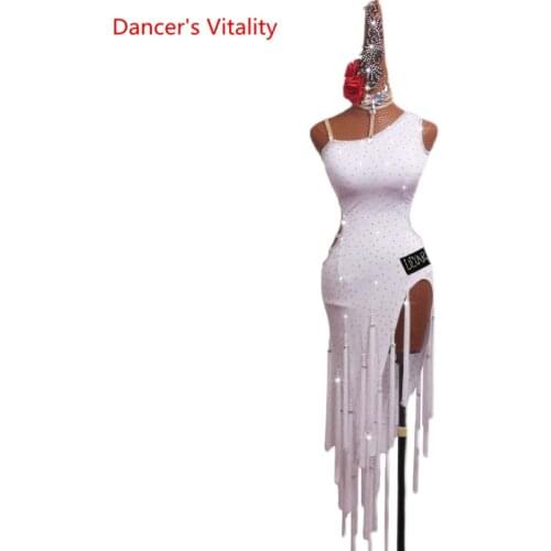 Latin Dance Dress Female High-end Custom Hollow Tassel Sleeveless Adult Children Dance Skirt Professional Performance Clothing