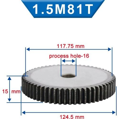 1 Piece 1.5M Spur Gear 80/81/82/83 Teeth 16 mm Process Hole Pinion Gear Low Carbon Steel Material Flat Gear Total Height 15 mm