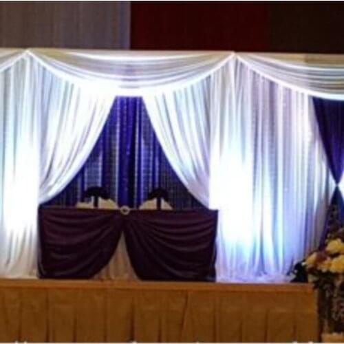 10ft x 20ft White Wedding Backdrop with royal blue swags,stage curtain wedding decoration