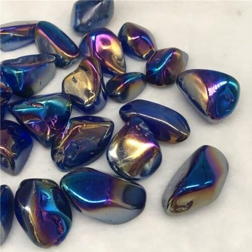 100g natural clear crystal rock stone specimen blue electroplate tumbled stone colourful stone