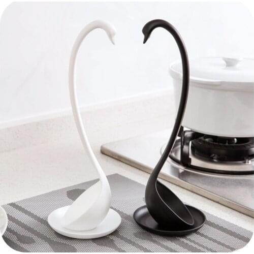 100pcsNew Arrive Creative Swan Soup Spoon Long Handle Porridge Monster Spoons with Tray Kitchen Cooking Tools Tableware