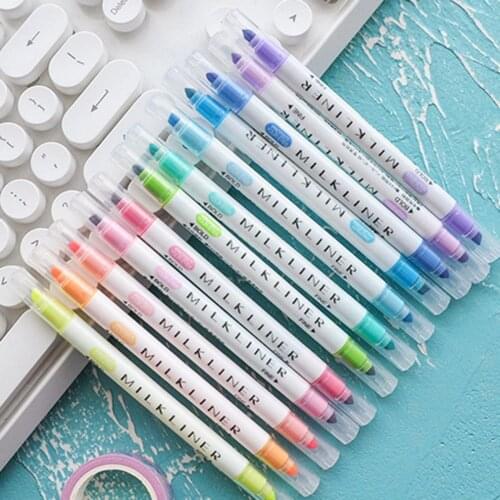 12 Pcs/set Japanese Stationery Zebra Mild Liner Double Headed Fluorescent Pen Milkliner Pen Highlighter Pen Color Mark Pen Cute