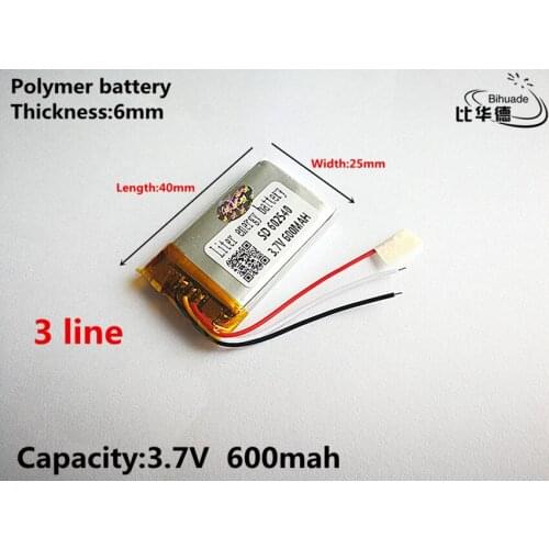 3 line Good Qulity 3.7V,600mAH,602540 Polymer lithium ion / Li-ion battery for TOY,POWER BANK,GPS,mp3,mp4