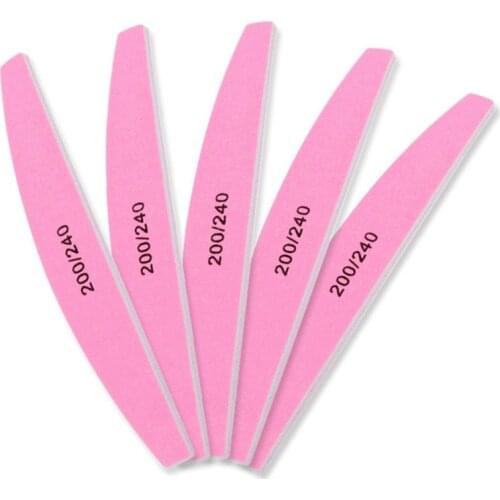 5Pcs Half Round Pink 200 240 Grits Nail File for Manicure Pedicure Files Double Side Sanding Nail Polishing File Buffer