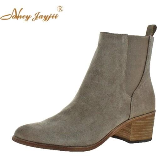 Women Shoes Adult Ladies Female Chelsea Boots Ankle Round Toe High Square heels Spring/Autumn Mature Fashion Leisure Basic 2019