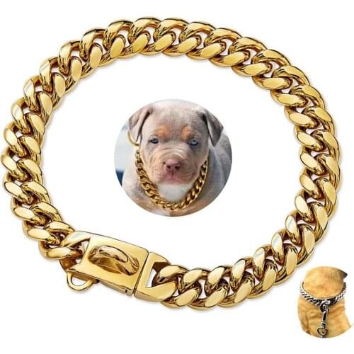 316L Stainless Steel 14MM Golden Miami Cuban Pet Dog Chain Necklace Pitbull Collars Choker Bulldog Strong Collar Strap Control
