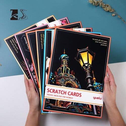 A4 color night scene scrape city scrape 4 pieces painting DIY art handmade scraping painting 18-year-old best friend gift