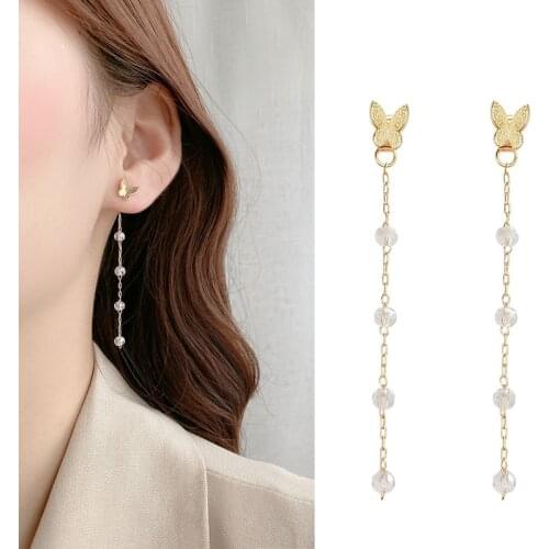 Long Tassel Butterfly Drop Earrings Female Moon Star Flower Crystal Wedding Pendant Earrings Fashion Korean Jewelry Earrings