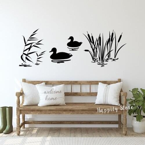 Two Mallard Ducks Wall Decal Lake House Decor Reeds Hunting Nursery Decor Birds Vinyl Sticker Bedroom Nature Decoration P217