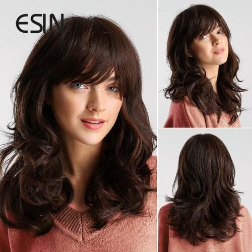 Inhair Cube Body Wave Long Wig Ombre Dark Brown Hair Synthetic Wigs Realistic With Bangs Natural Style