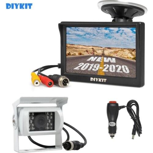 DIYKIT 5" HD Reverse Rear View Car Monitor Waterproof CCD Night Vision Backup Camera Bus Truck Car Camera free Car Charger