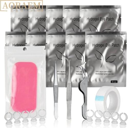 AORAEM Eyelashes Makeup Tools For Eyelash Extension Eyebrow Curler Tweezers Gel Pad Tape Glue Holder Ring Lash Grafting Tool Kit
