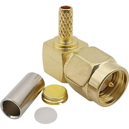 1Pcs Right Angle SMA Male Plug Crimp Connector Brass L Shape RF Coaxial Solder Adapter for RG316 RG174 LMR100 Coax Cable