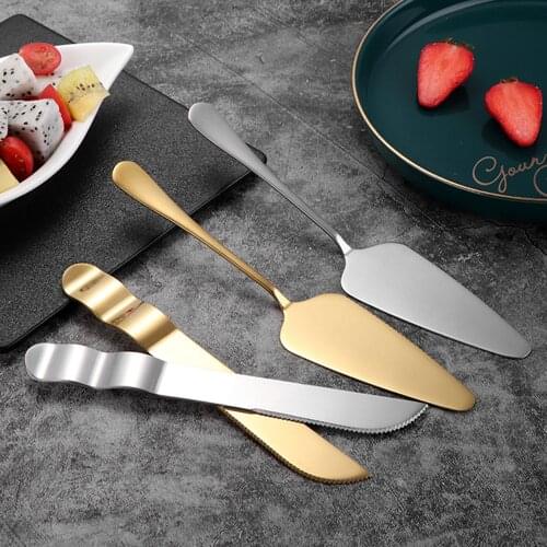 2Pcs Stainless Steel Wedding Cake Knife Set Pastry Tools Fashion Gold Sliver Pizza Shovel Baking Tool Accessories