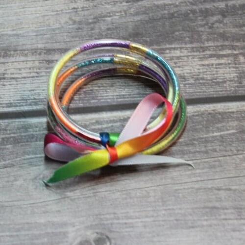 Multi Color Glitter Jelly Bangle Bracelet Set - Gold Powder Lining Fashion Jewelry - Lightweight Cute Bracelets for Women Girl