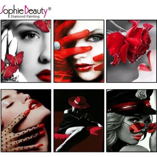 New Diy Diamond Painting Cross Stitch Handcraft Embroidery Beauty Lady Red Rose Flower Arts Crafts Sewing Needlework Mosaic Kit