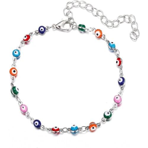Fashion Turkish Bead Eye Anklet Charm Chain Bracelet for Women Bohemian Summer Beach Sandals Beach Foot Jewelry Boho Link Anklet