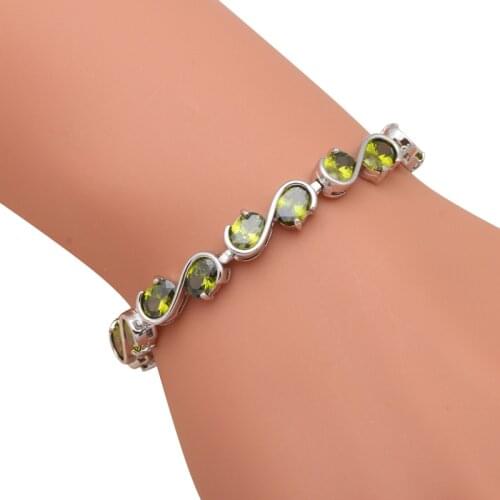 Olive Green Crystal Inlay white gold tone Wholesale & Retail Charm Bracelets Peridot Fashion Jewelry for Women TB864A