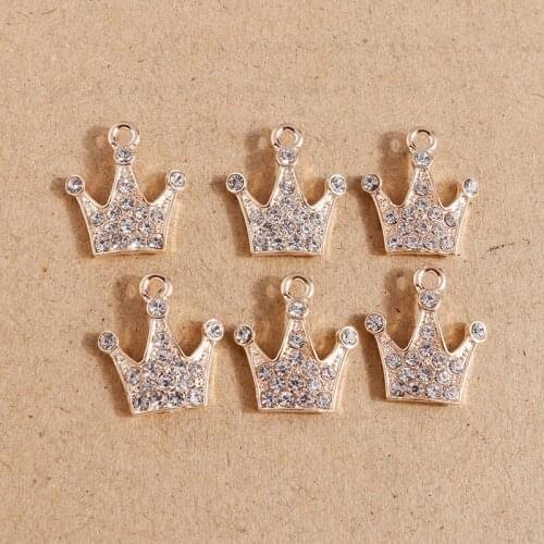 10pcs 16*18mm Alloy Gold Color Crystal Crown Charms for Making Pendants Necklaces Earrings Keychain DIY Crafts Jewelry Findings