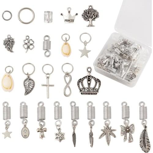 1Set Alloy Shell Charms Pendants with Aluminum Wire Hair Coil Cuffs Iron Close but Unsoldered Jump Rings for Women Hair Crafts