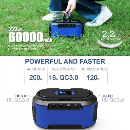100w 60000mAh Emergency UPS Solar Generator Portable Rechargeable Power Station for Outdoor Travel Camping