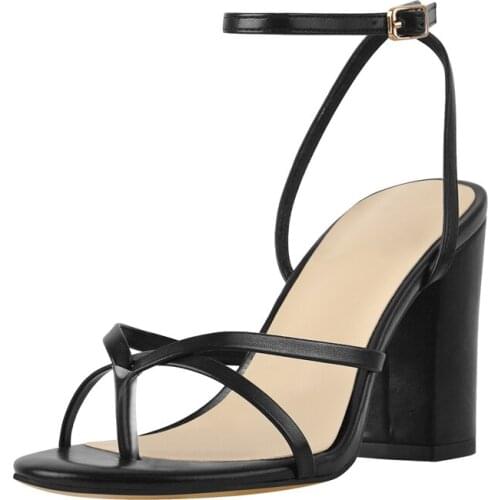 Richealnana Concise Chunky Heels Sandal Flip Flops Women Matte Black Round Open Toe Sandals Ankle Buckle Office Lady Summer