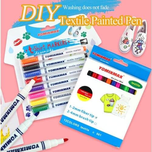 YOMIXMAX DIY Textile Painted Marker Pen 8/12 Colors Doodle Hand Painting Brush T-shirt/Clothes/Bag/Shoe Coloring Dyeing Graffiti