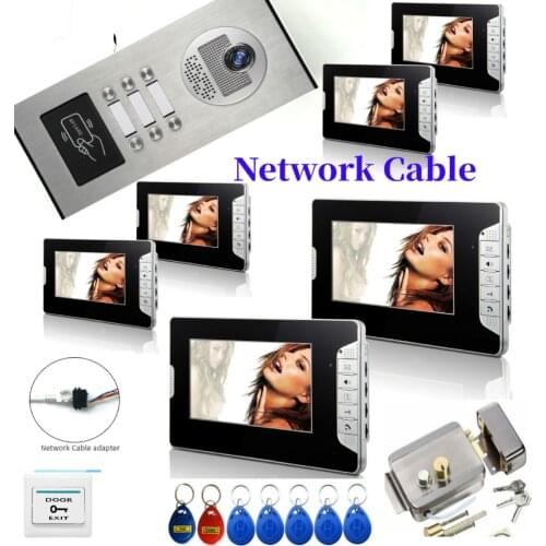 Electric control lock support 2/3/4/6 Units Apartment intercom Video Intercom system Ethernet Cable Connect, Single-Supply