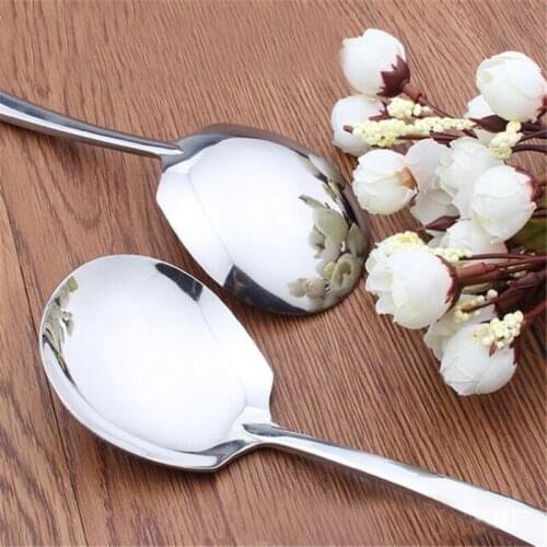 Stainless Steel Dinner Spoon Large Buffet Serving Spoon Thickness Round Soup Rice Coffee Western Restaurant Bar Public Scoop
