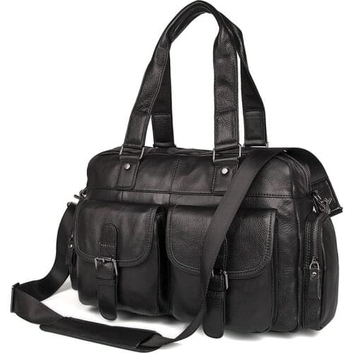 Men Women Handbag Cow Leather Black Travel Business Large Casual Fashion Shoulder Crossbody Bags 2019 Unisex Lady Male Tote Bag