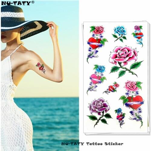 Nu-TATY Purple Rose Love Style Temporary Tattoo Body Art Arm Flash Tattoo Stickers 17*10cm Waterproof Fake Henna Painless Tattoo