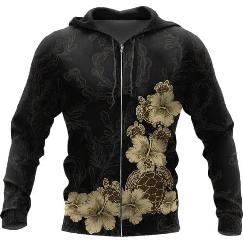 3D Hoodie Amazing Polynesian Tattoo Purple Turtle Flowers For Men/Women Sweatshirt Spring Casual Pullover Zipper Streetwear