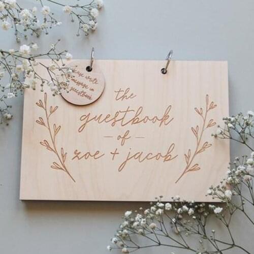 Wreath Guestbook,Wedding Guest Book,Wooden Custom Guestbook,Wedding Album A4 Personalized Modern Guestbook,Rustic Wedding Decor