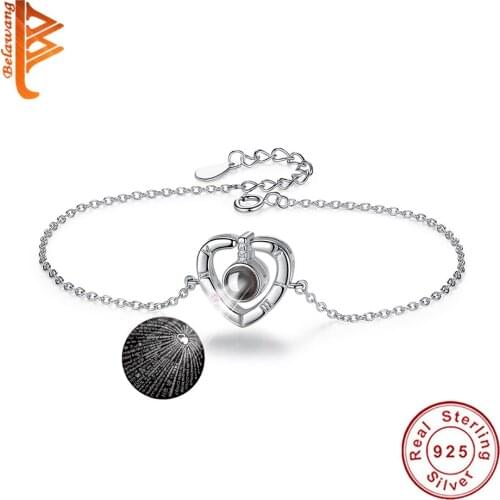 Wholesale 925 Sterling Silver Projection 100 language I Love You Bracelet For Women Wedding Love Memory Bracelet Gift