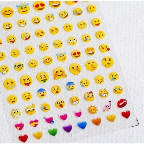 1 Sheet Thin Transparent Sticker Cute Smiley Manicure Sticker Yellow Smiley Expression Package 5D Nail Sticker Decoration