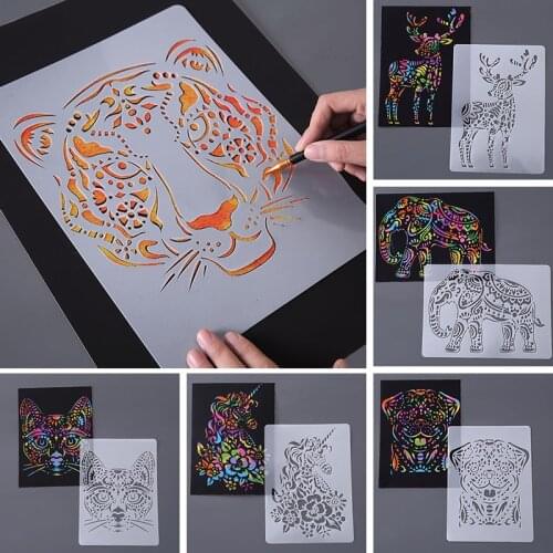 1PC Painting Kids Toys Stenciled Template DIY Scrapbooking Coloring Tiger Lion Elephat Ruler Child Educational Toys
