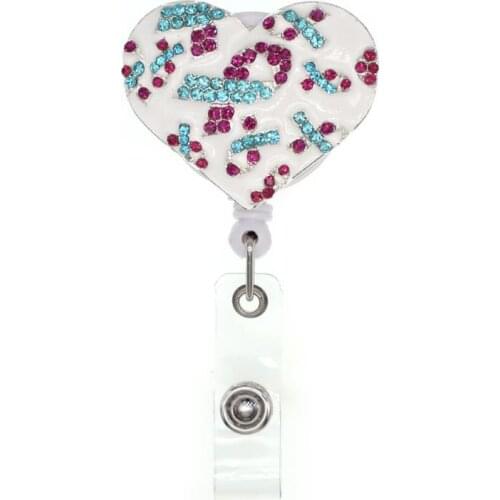 10PCS/Lot Popular Retractable Love Heart with Ribbon ID Badge Reel Holder with Alligator Swivel Clip